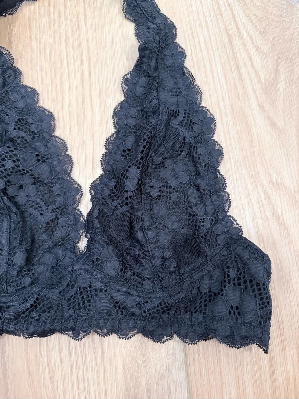 Free People Black Lace Halter Bralette